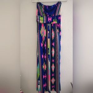 Blue Aztec Print Maxi Dress with Pockets from Vanilla Bay